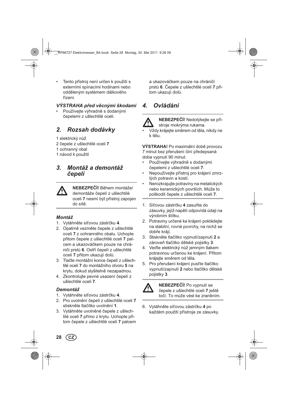 Rozsah dodávky, Montáž a demontáž epelí, Ovládání | Silvercrest SEM 250 A1 User Manual | Page 30 / 46