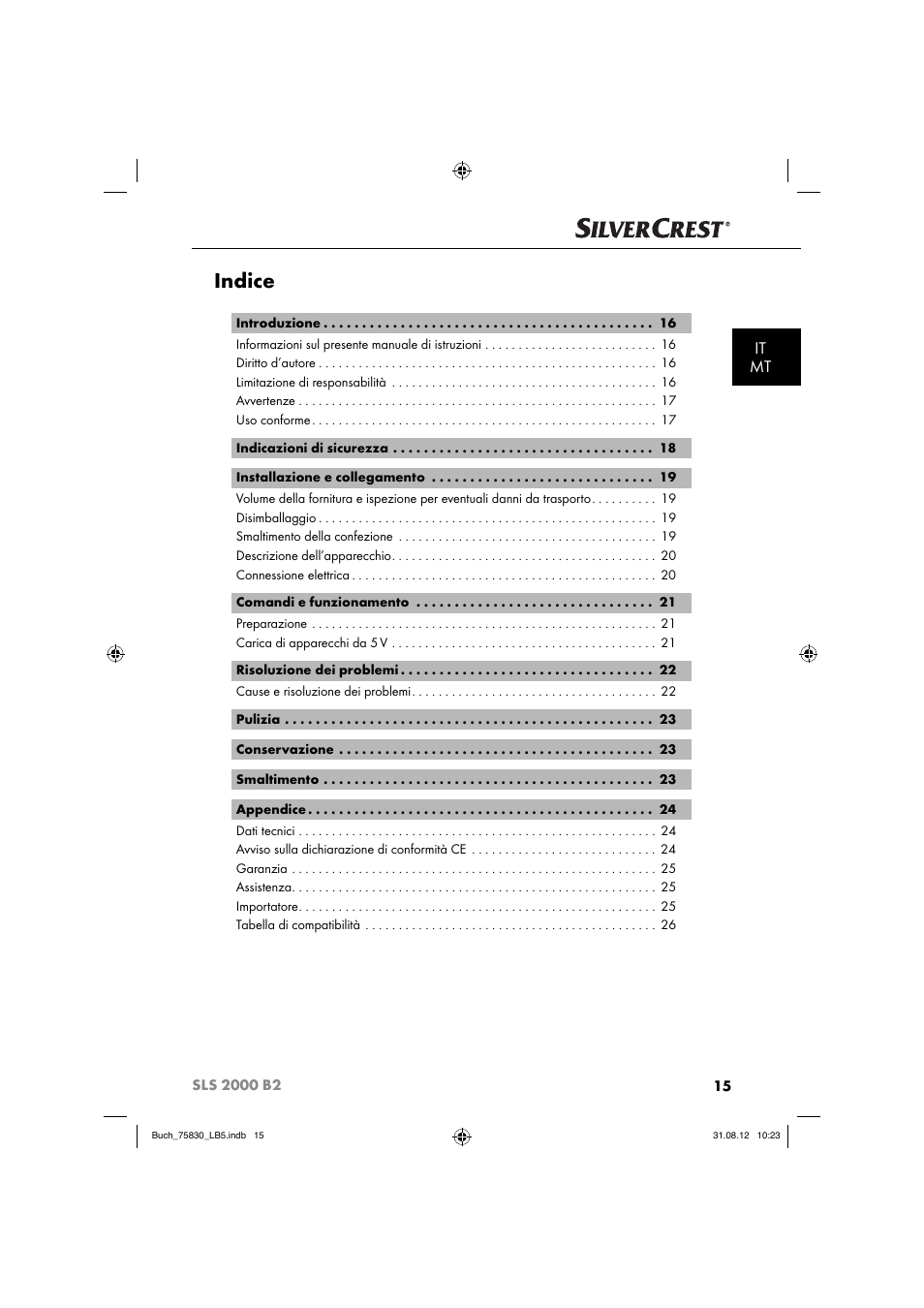 Indice, It mt | Silvercrest SLS 2000 B2 User Manual | Page 18 / 74