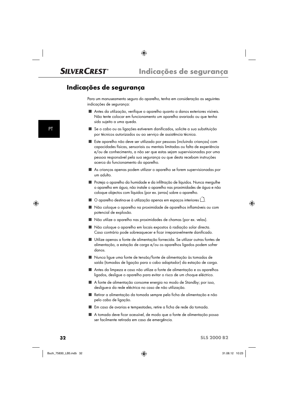 Indicações de segurança | Silvercrest SLS 2000 B2 User Manual | Page 35 / 74