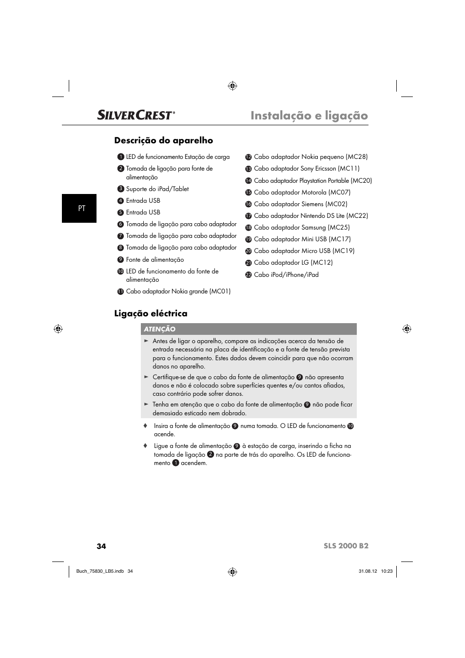 Instalação e ligação, Descrição do aparelho, Ligação eléctrica | Silvercrest SLS 2000 B2 User Manual | Page 37 / 74