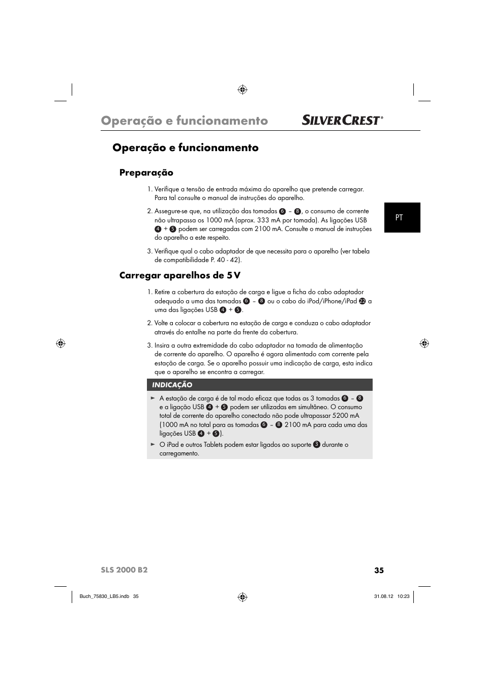 Operação e funcionamento, Preparação, Carregar aparelhos de 5 v | Silvercrest SLS 2000 B2 User Manual | Page 38 / 74