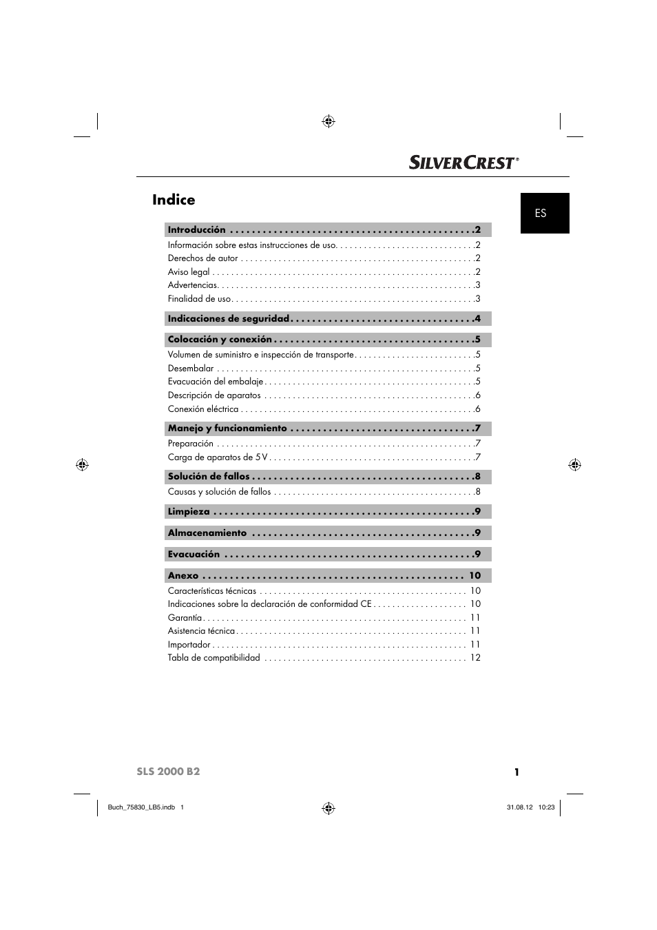 Indice | Silvercrest SLS 2000 B2 User Manual | Page 4 / 74