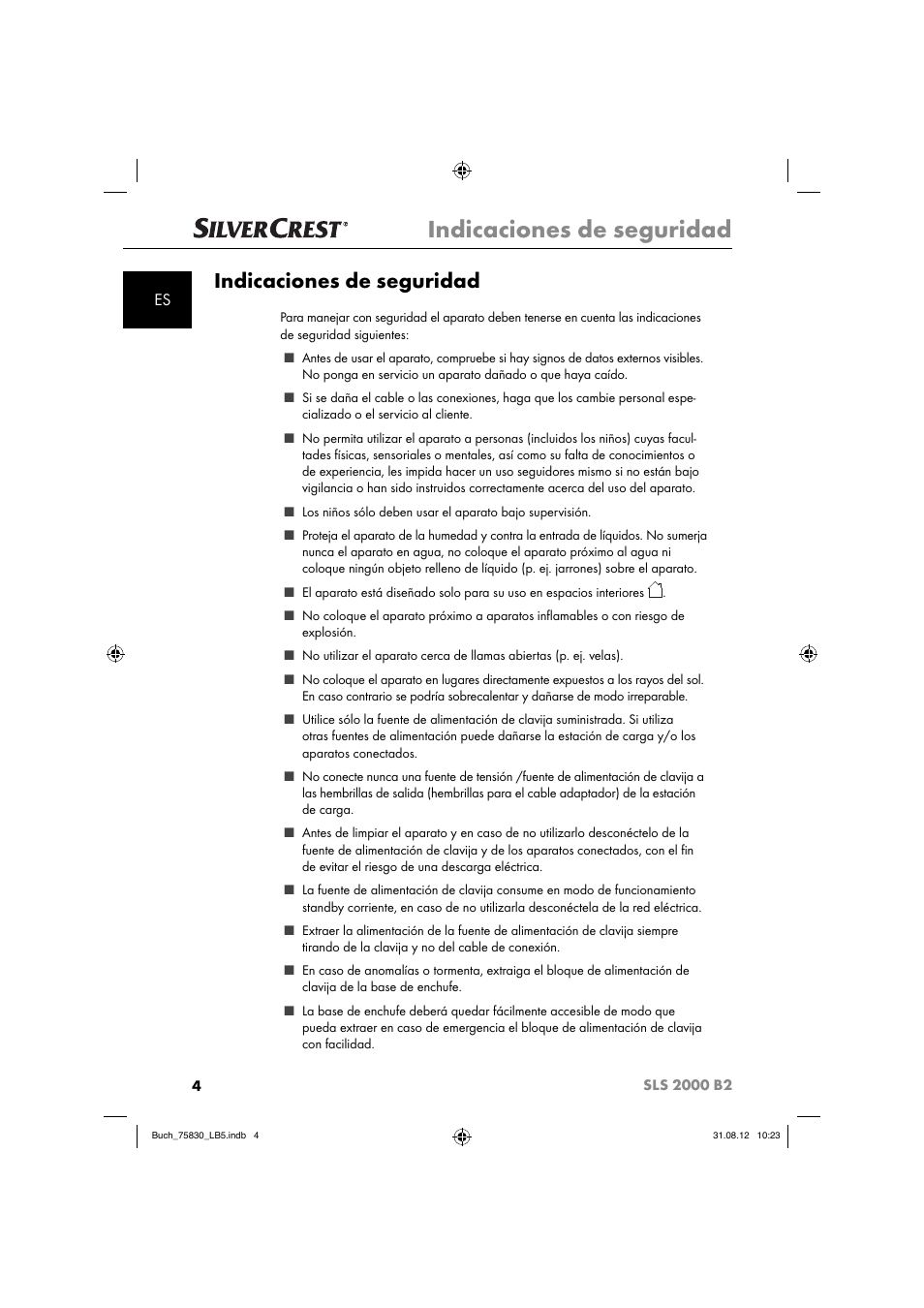 Indicaciones de seguridad | Silvercrest SLS 2000 B2 User Manual | Page 7 / 74