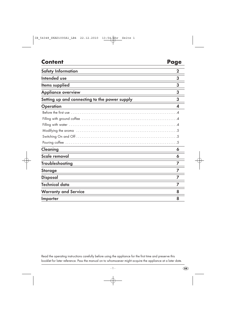 Content page | Silvercrest SKAD 1000 A1 User Manual | Page 3 / 58