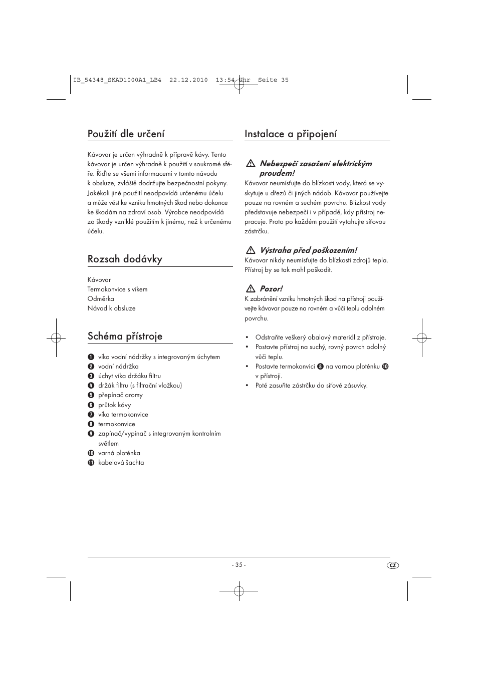 Použití dle určení, Rozsah dodávky, Schéma přístroje | Instalace a připojení | Silvercrest SKAD 1000 A1 User Manual | Page 37 / 58