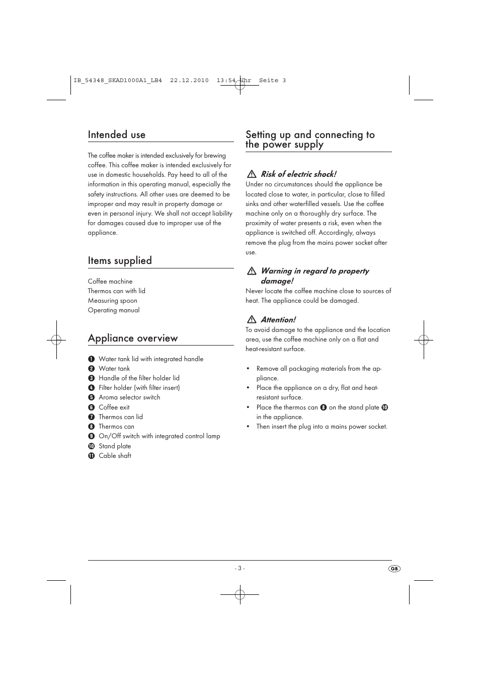 Intended use, Items supplied, Appliance overview | Setting up and connecting to the power supply | Silvercrest SKAD 1000 A1 User Manual | Page 5 / 58