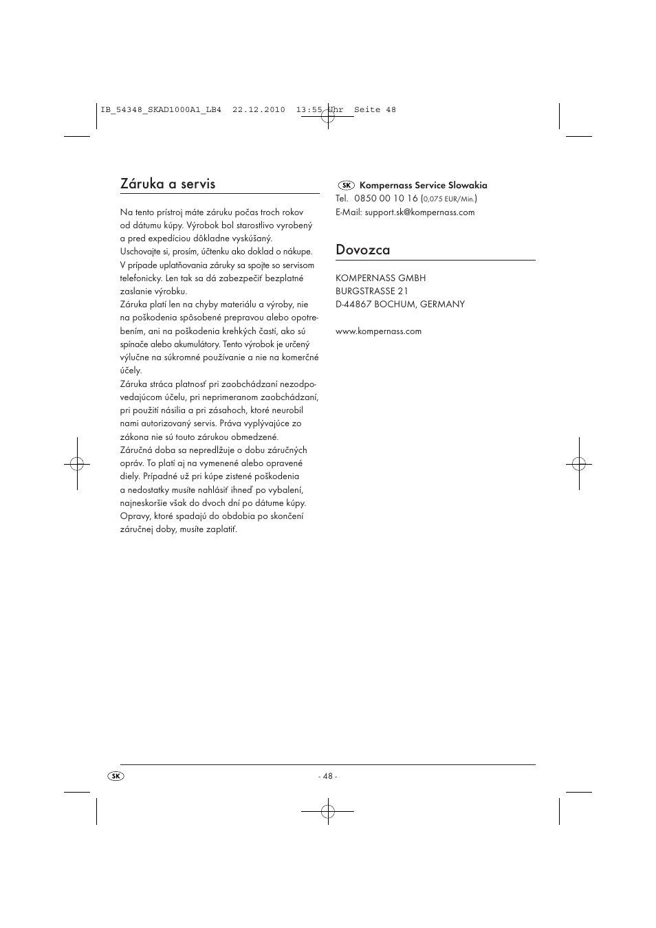 Záruka a servis, Dovozca | Silvercrest SKAD 1000 A1 User Manual | Page 50 / 58