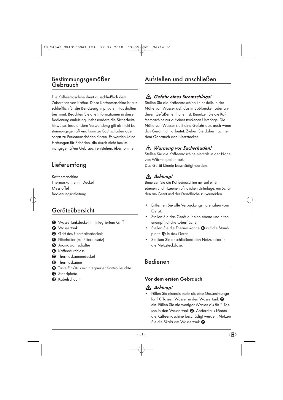 Bestimmungsgemäßer gebrauch, Lieferumfang, Geräteübersicht | Aufstellen und anschließen, Bedienen | Silvercrest SKAD 1000 A1 User Manual | Page 53 / 58