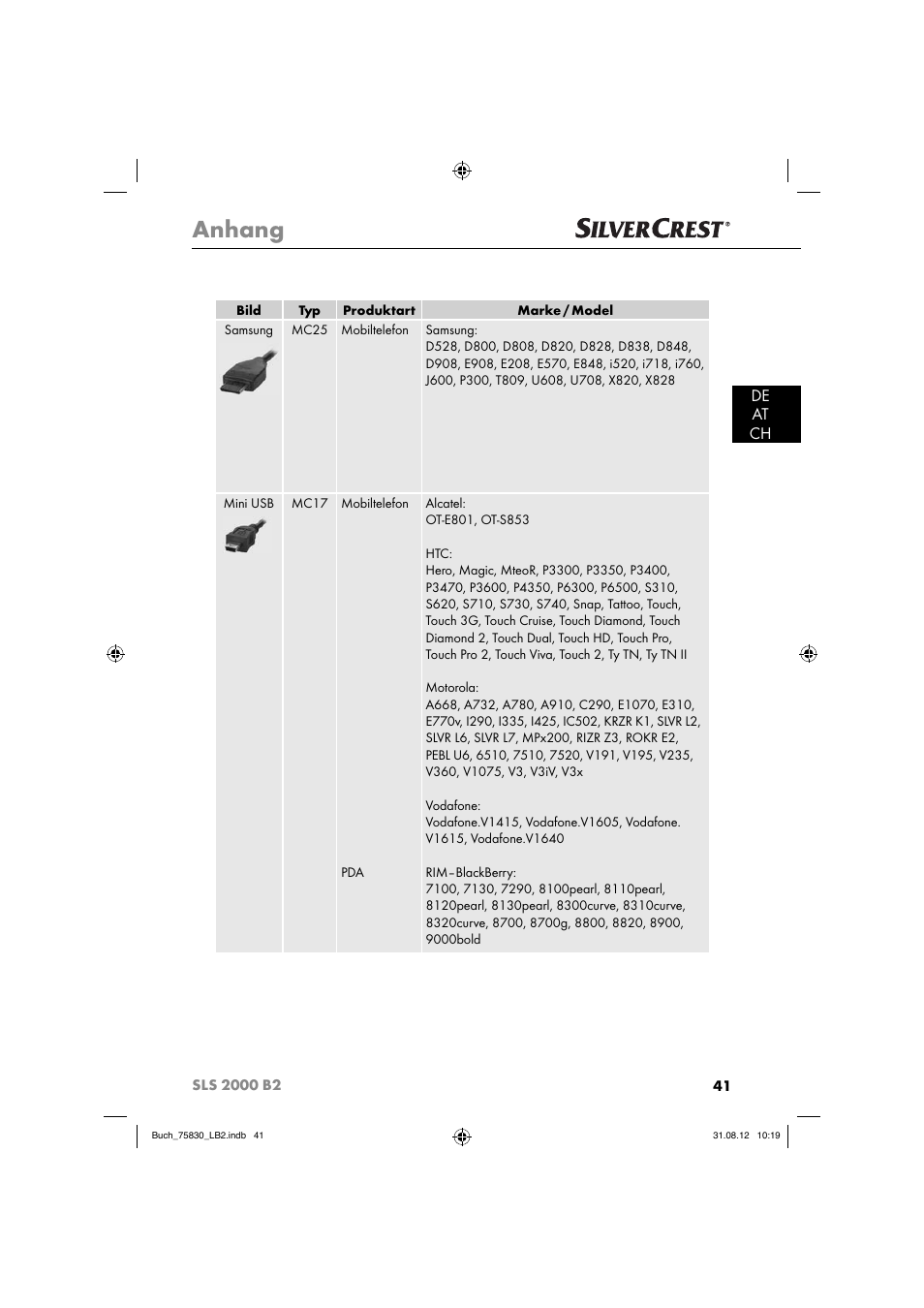 Anhang, De at ch | Silvercrest SLS 2000 B2 User Manual | Page 44 / 60