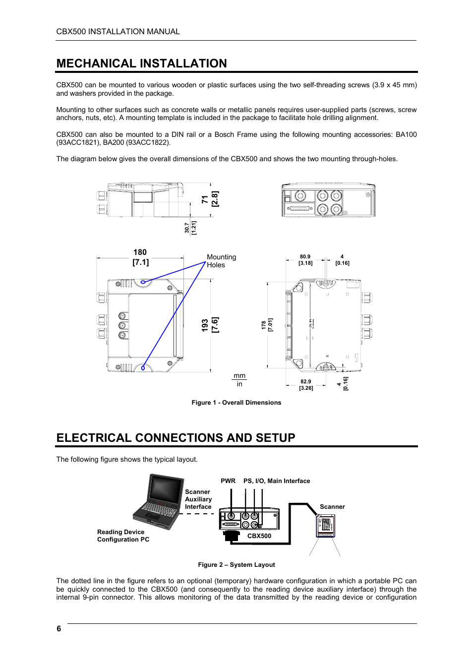 Mechanical installation, Electrical connections and setup | Datalogic Scanning CBX500 User Manual | Page 6 / 15