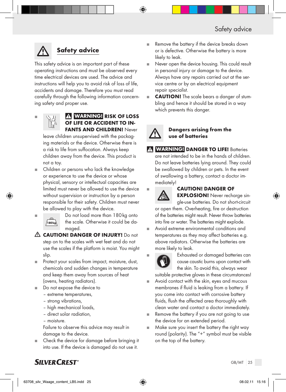Safety advice | Silvercrest Digital Bathroom Scale User Manual | Page 21 / 32