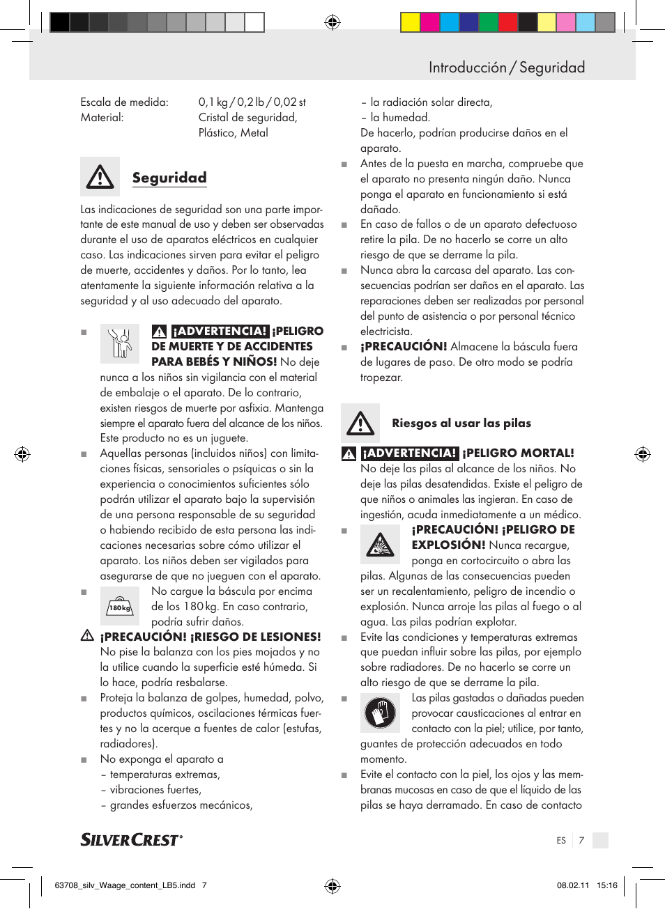 Introducción / seguridad, Seguridad | Silvercrest Digital Bathroom Scale User Manual | Page 3 / 32