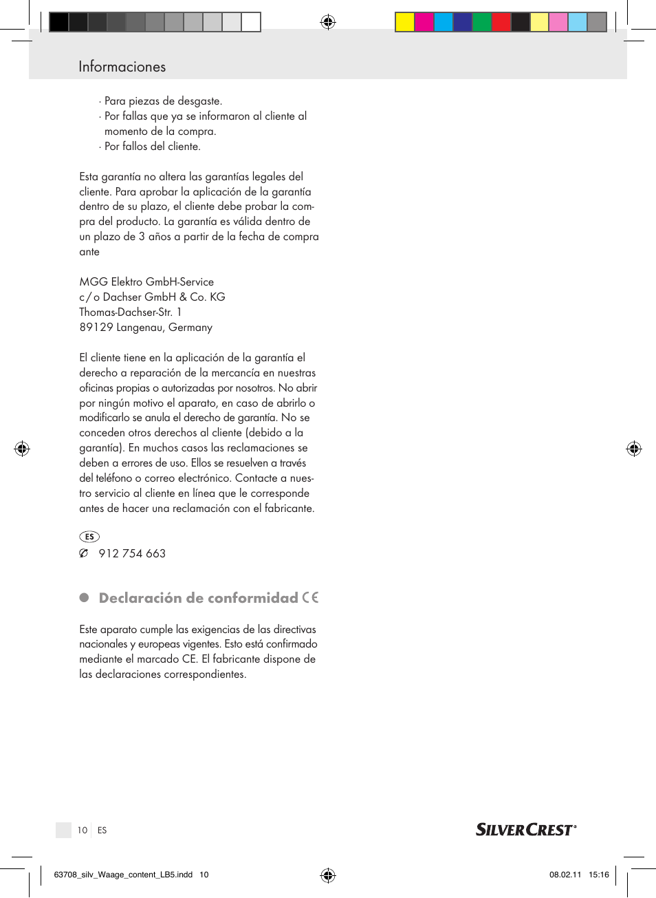 Informaciones, Declaración de conformidad | Silvercrest Digital Bathroom Scale User Manual | Page 6 / 32