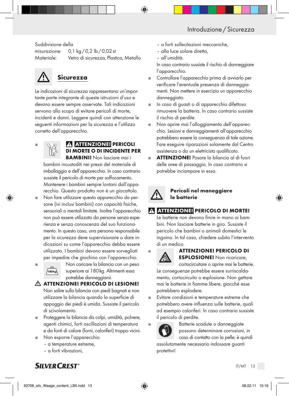 Introduzione / sicurezza, Sicurezza | Silvercrest Digital Bathroom Scale User Manual | Page 9 / 32