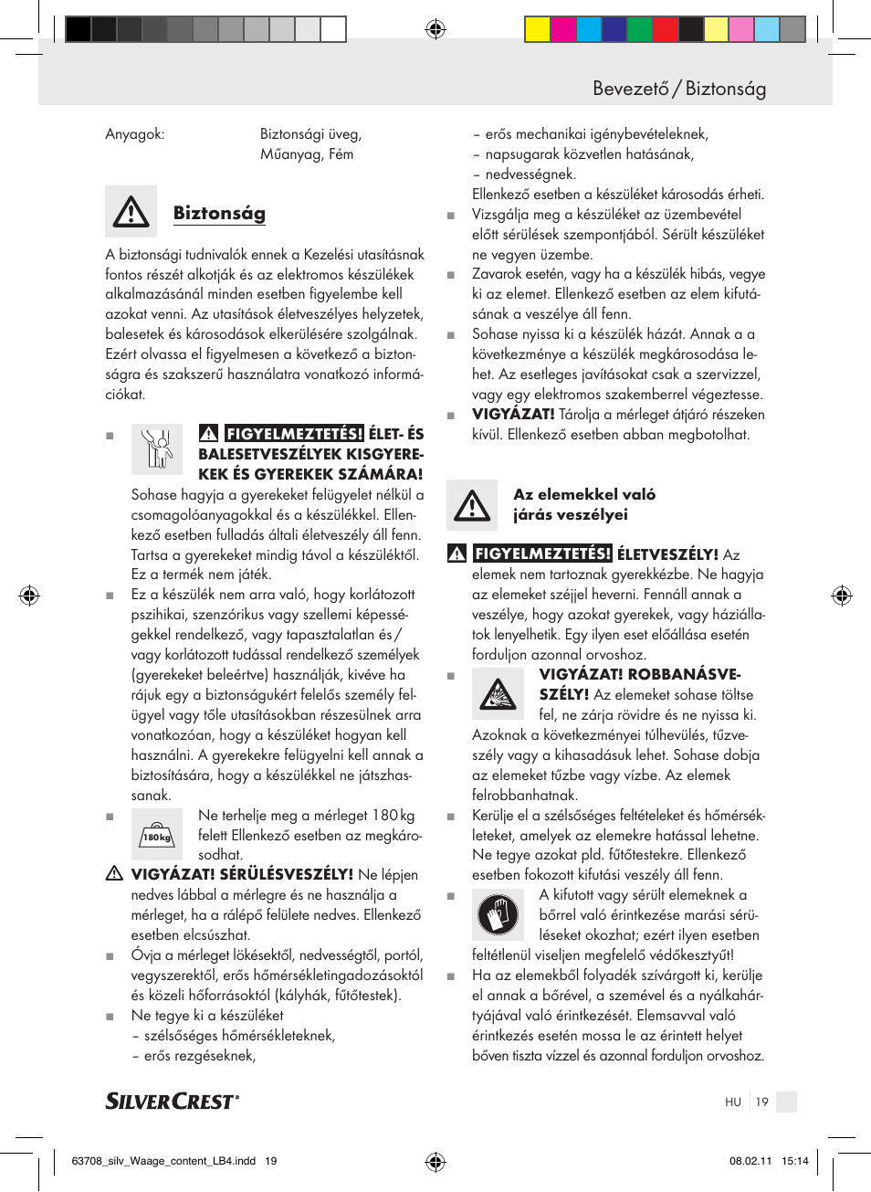 Bevezető / biztonság, Biztonság | Silvercrest Digital Bathroom Scale User Manual | Page 15 / 44