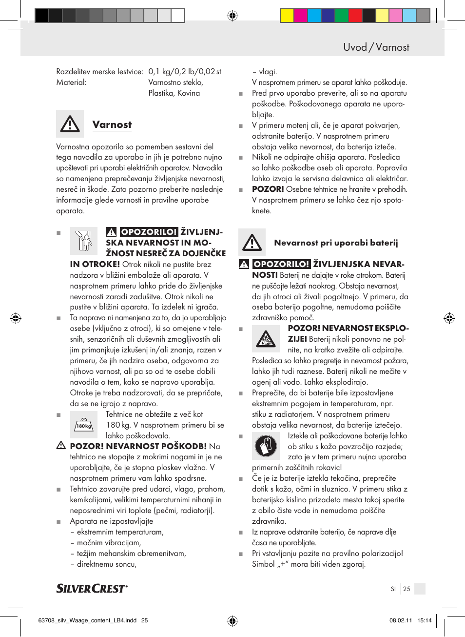 Uvod / varnost, Varnost | Silvercrest Digital Bathroom Scale User Manual | Page 21 / 44