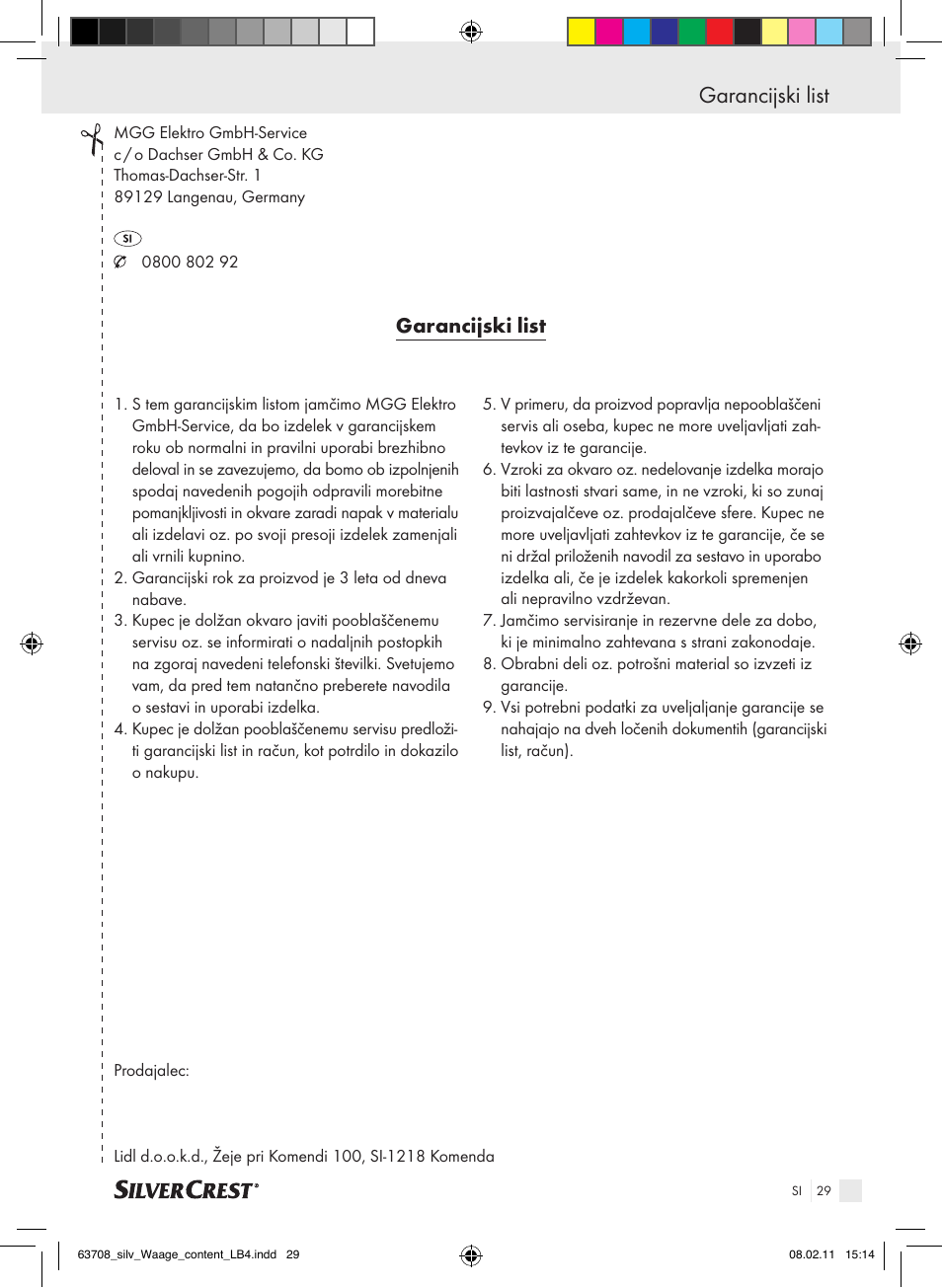 Garancijski list | Silvercrest Digital Bathroom Scale User Manual | Page 25 / 44