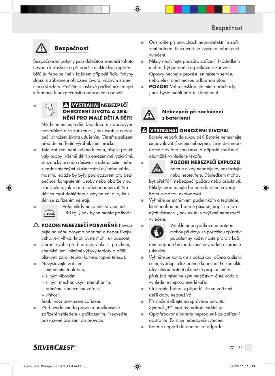 Bezpečnost | Silvercrest Digital Bathroom Scale User Manual | Page 29 / 44