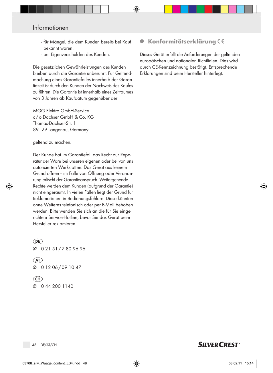 Informationen, Konformitätserklärung | Silvercrest Digital Bathroom Scale User Manual | Page 44 / 44