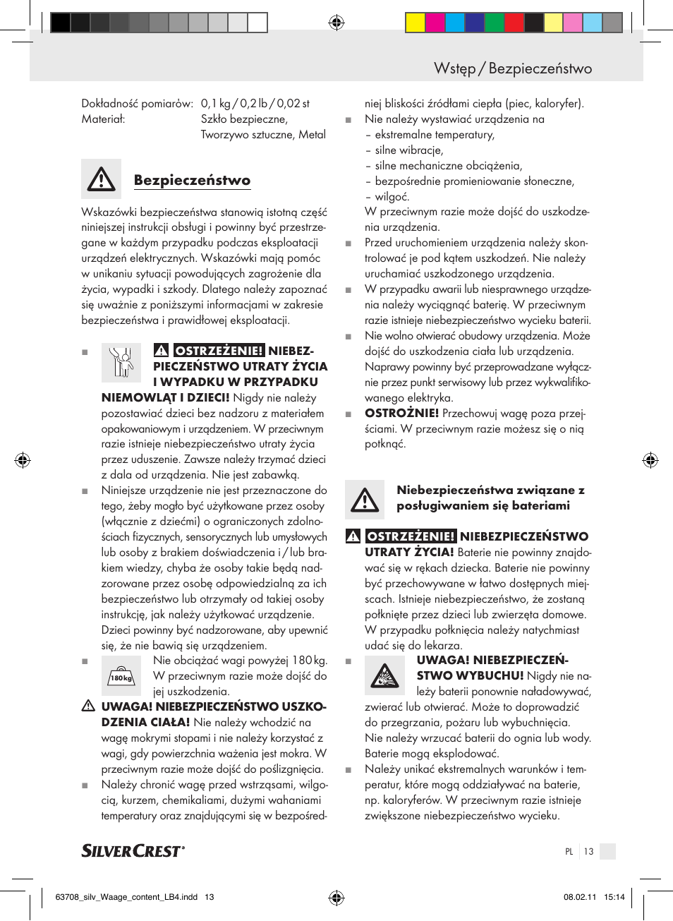 Wstęp / bezpieczeństwo, Bezpieczeństwo | Silvercrest Digital Bathroom Scale User Manual | Page 9 / 44