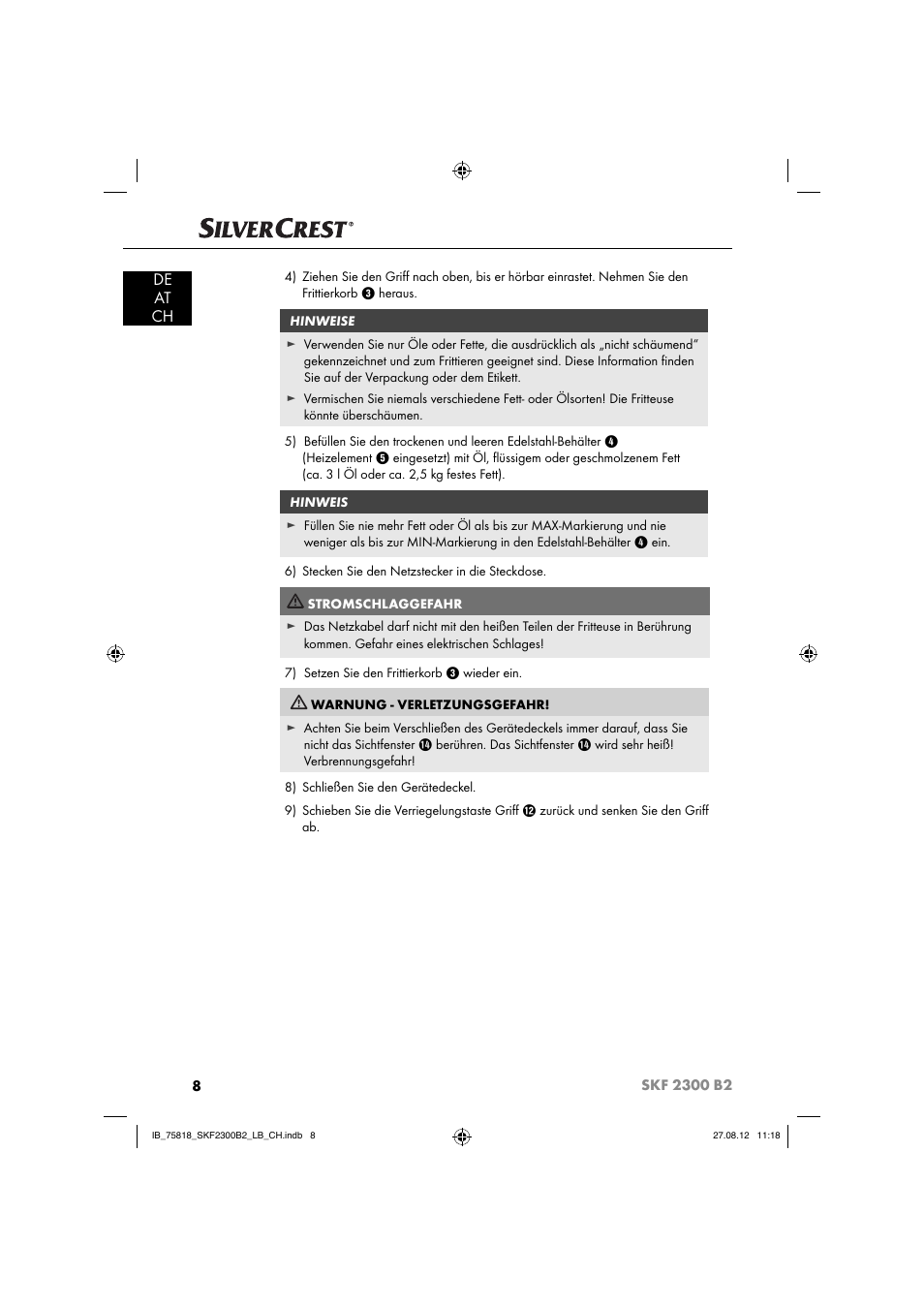 De at ch | Silvercrest SKF 2300 B2 User Manual | Page 11 / 84