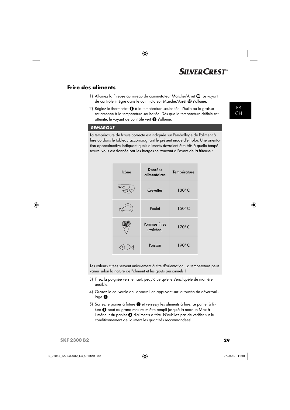 Frire des aliments, Fr ch | Silvercrest SKF 2300 B2 User Manual | Page 32 / 84