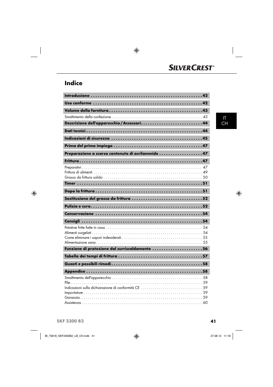 Indice, It ch | Silvercrest SKF 2300 B2 User Manual | Page 44 / 84
