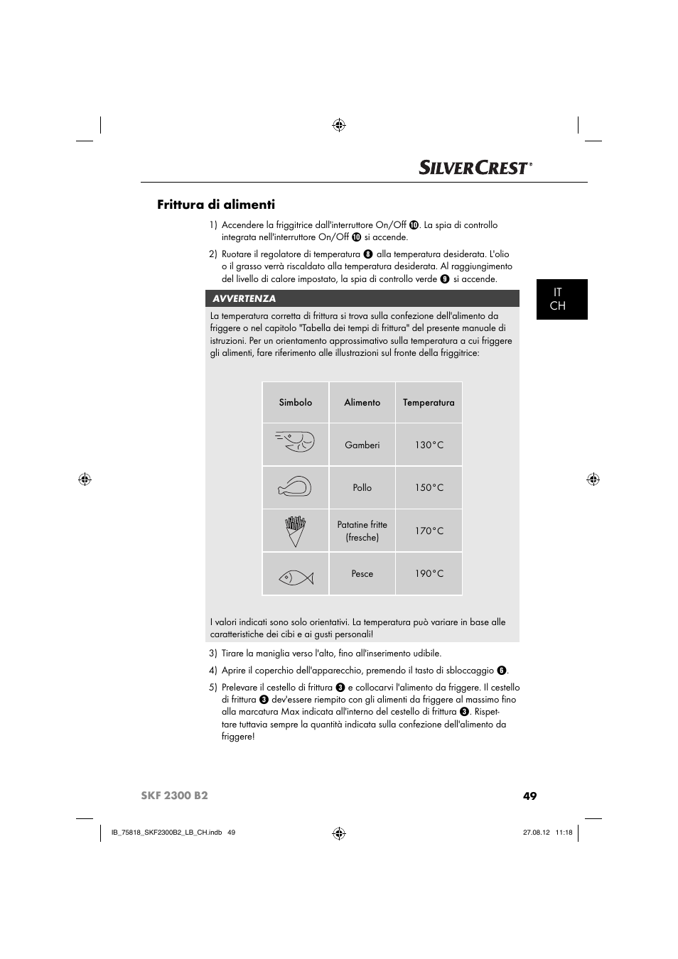 Frittura di alimenti, It ch | Silvercrest SKF 2300 B2 User Manual | Page 52 / 84