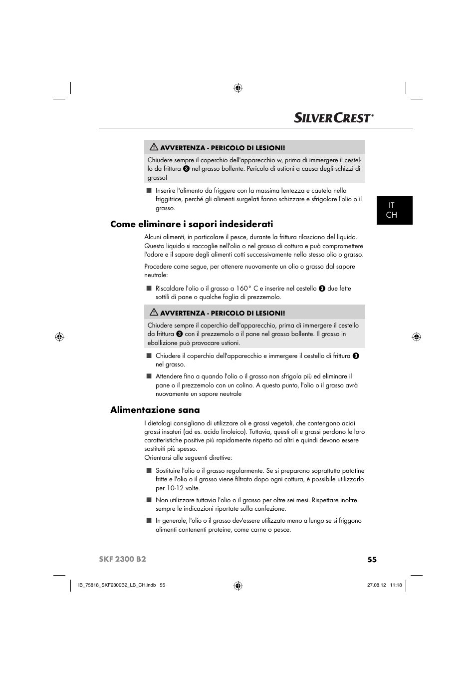 Come eliminare i sapori indesiderati, Alimentazione sana, It ch | Silvercrest SKF 2300 B2 User Manual | Page 58 / 84