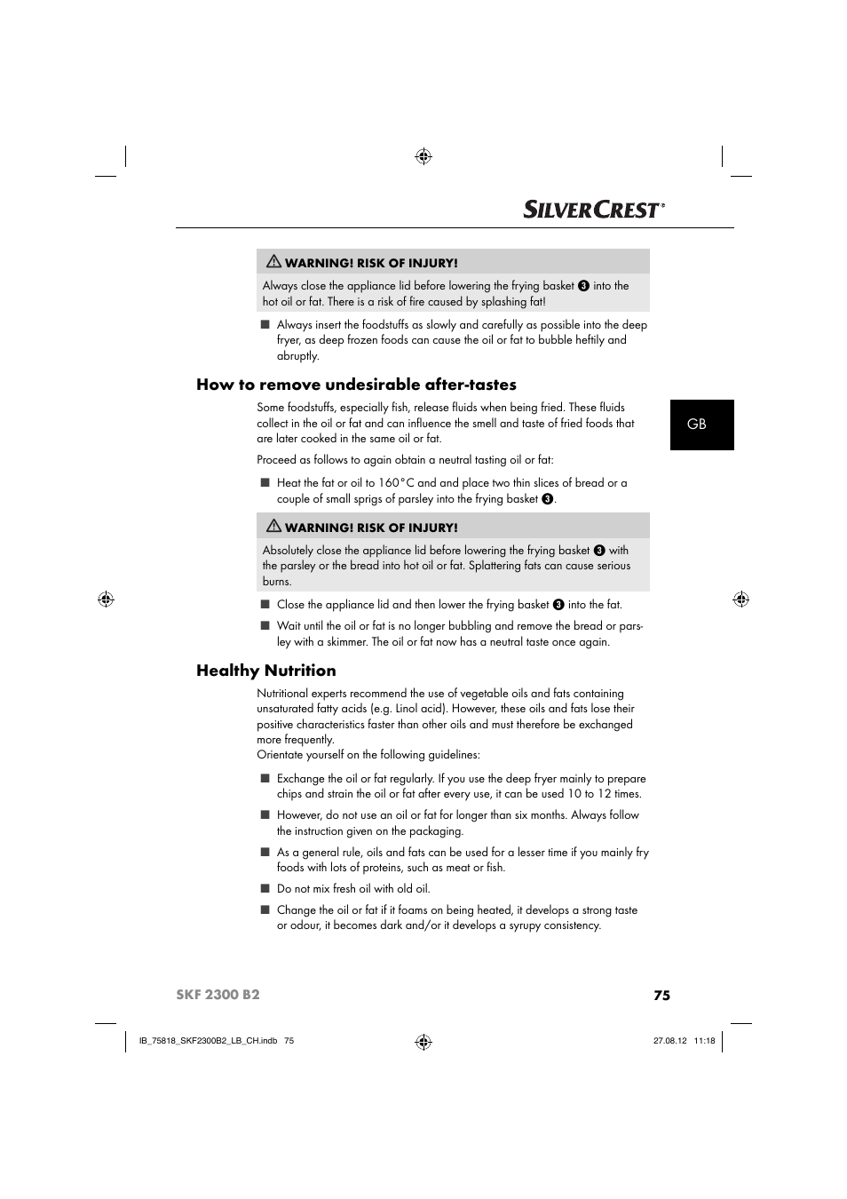 How to remove undesirable after-tastes, Healthy nutrition | Silvercrest SKF 2300 B2 User Manual | Page 78 / 84