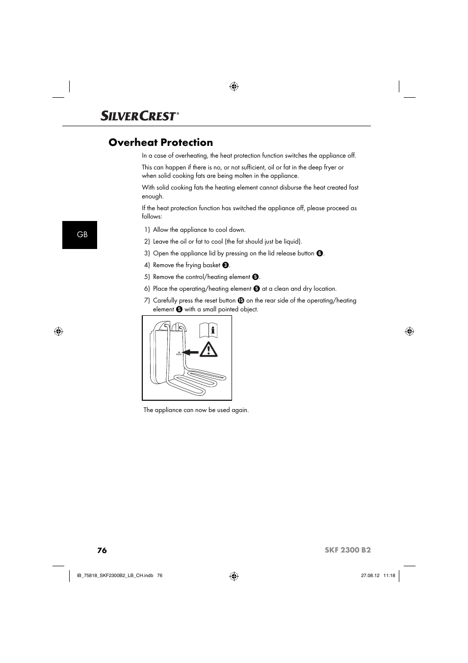 Overheat protection | Silvercrest SKF 2300 B2 User Manual | Page 79 / 84