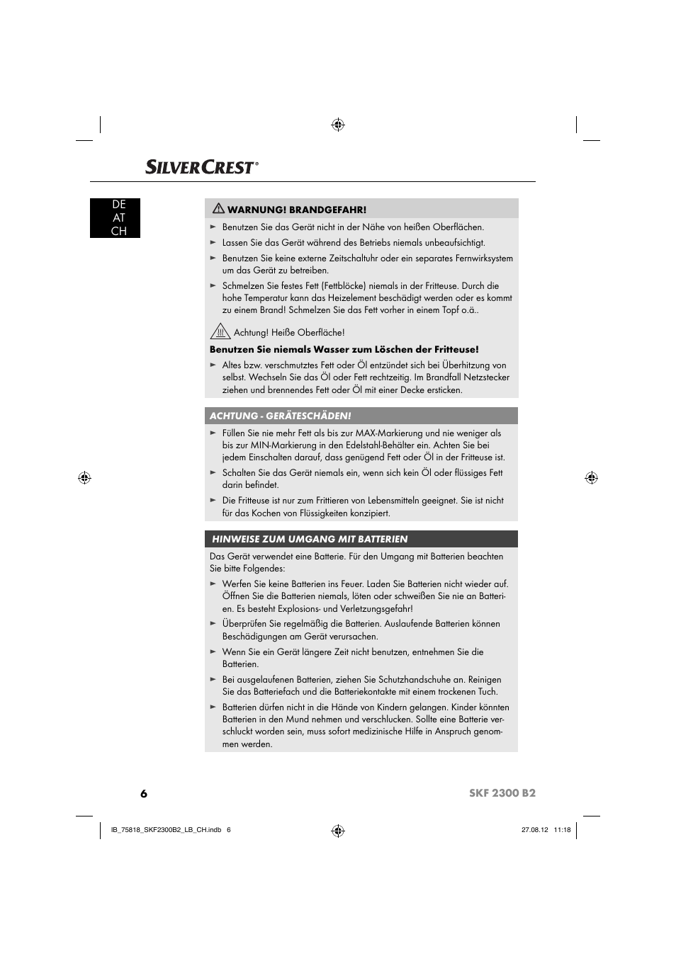 De at ch | Silvercrest SKF 2300 B2 User Manual | Page 9 / 84