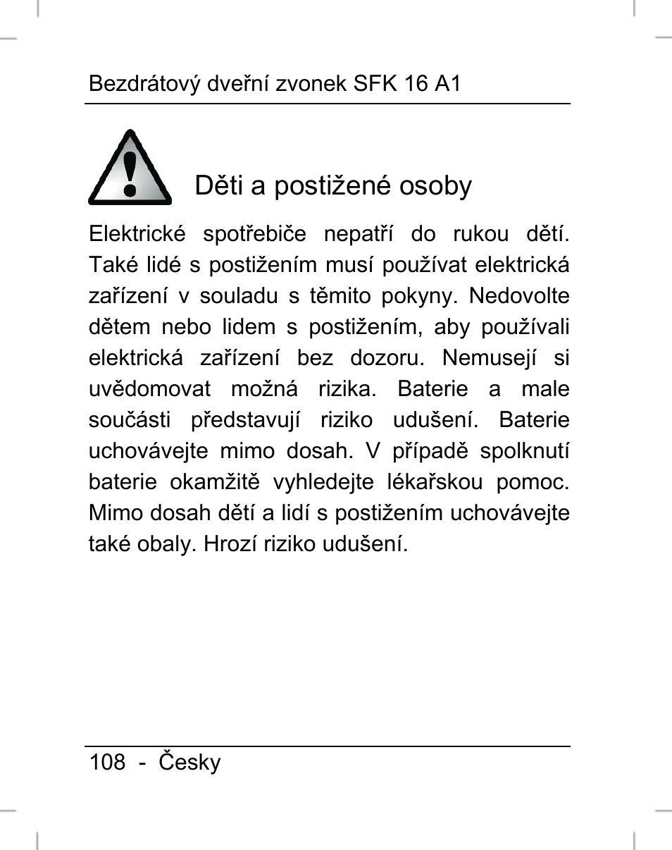 Děti a postižené osoby | Silvercrest SFK 16 A1 User Manual | Page 110 / 155