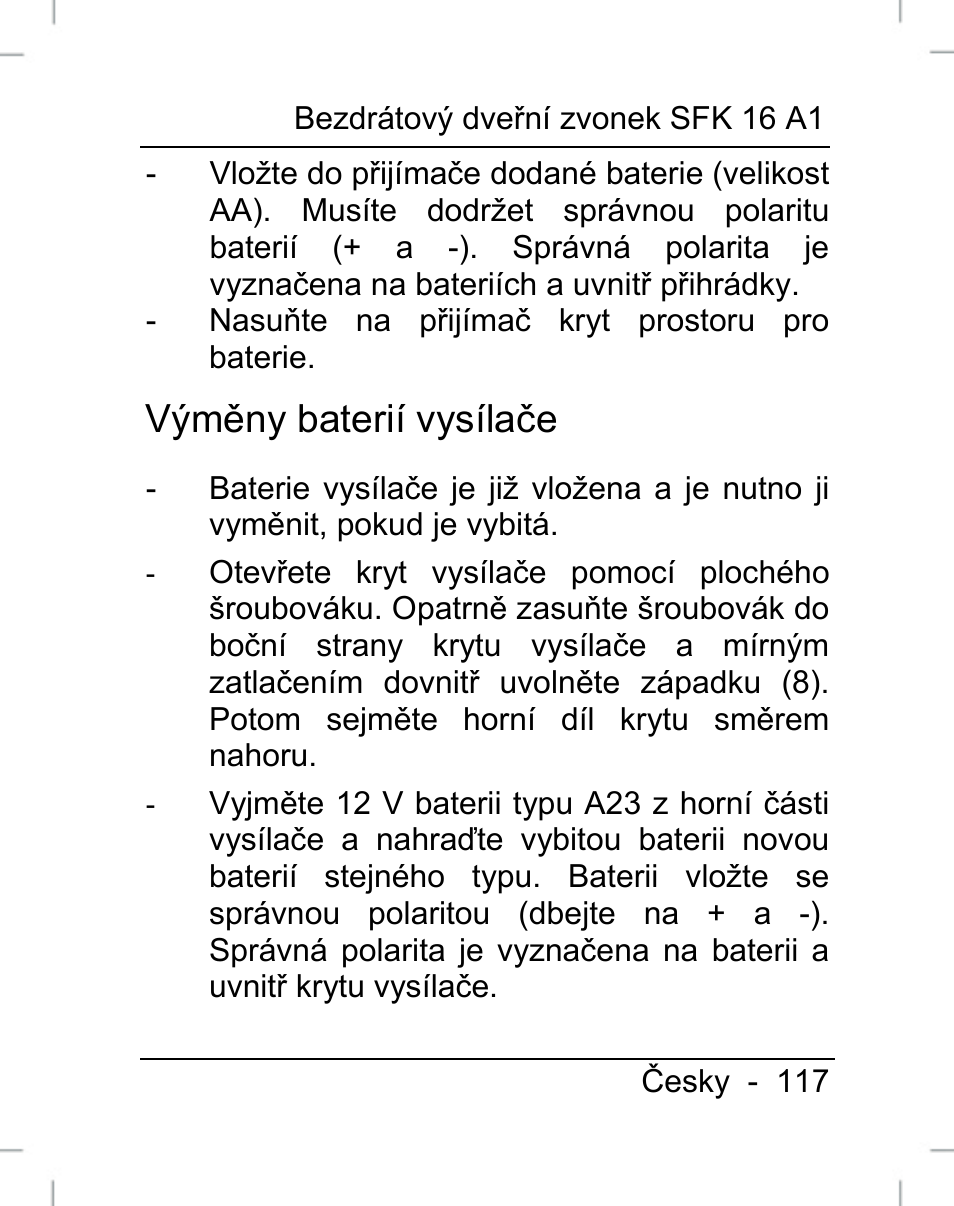 Výměny baterií vysílače | Silvercrest SFK 16 A1 User Manual | Page 119 / 155