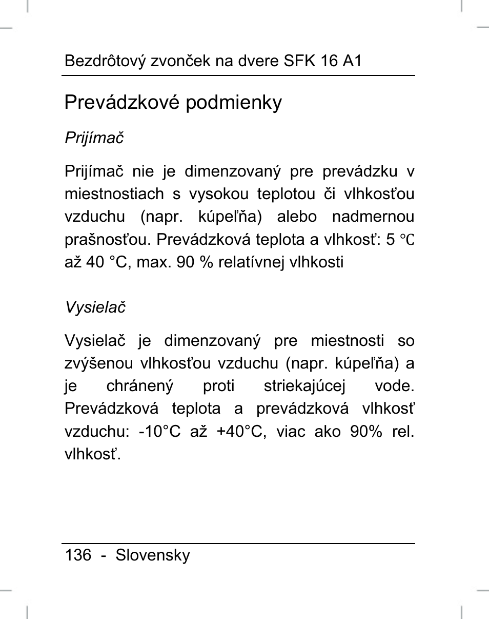 Prevádzkové podmienky | Silvercrest SFK 16 A1 User Manual | Page 138 / 155