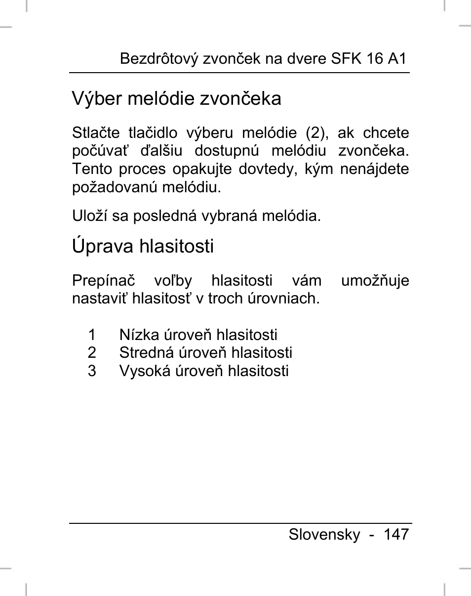 Výber melódie zvončeka, Úprava hlasitosti | Silvercrest SFK 16 A1 User Manual | Page 149 / 155