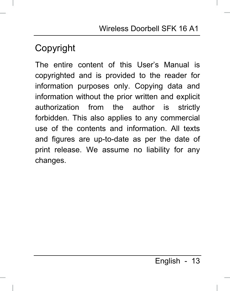 Copyright | Silvercrest SFK 16 A1 User Manual | Page 15 / 155