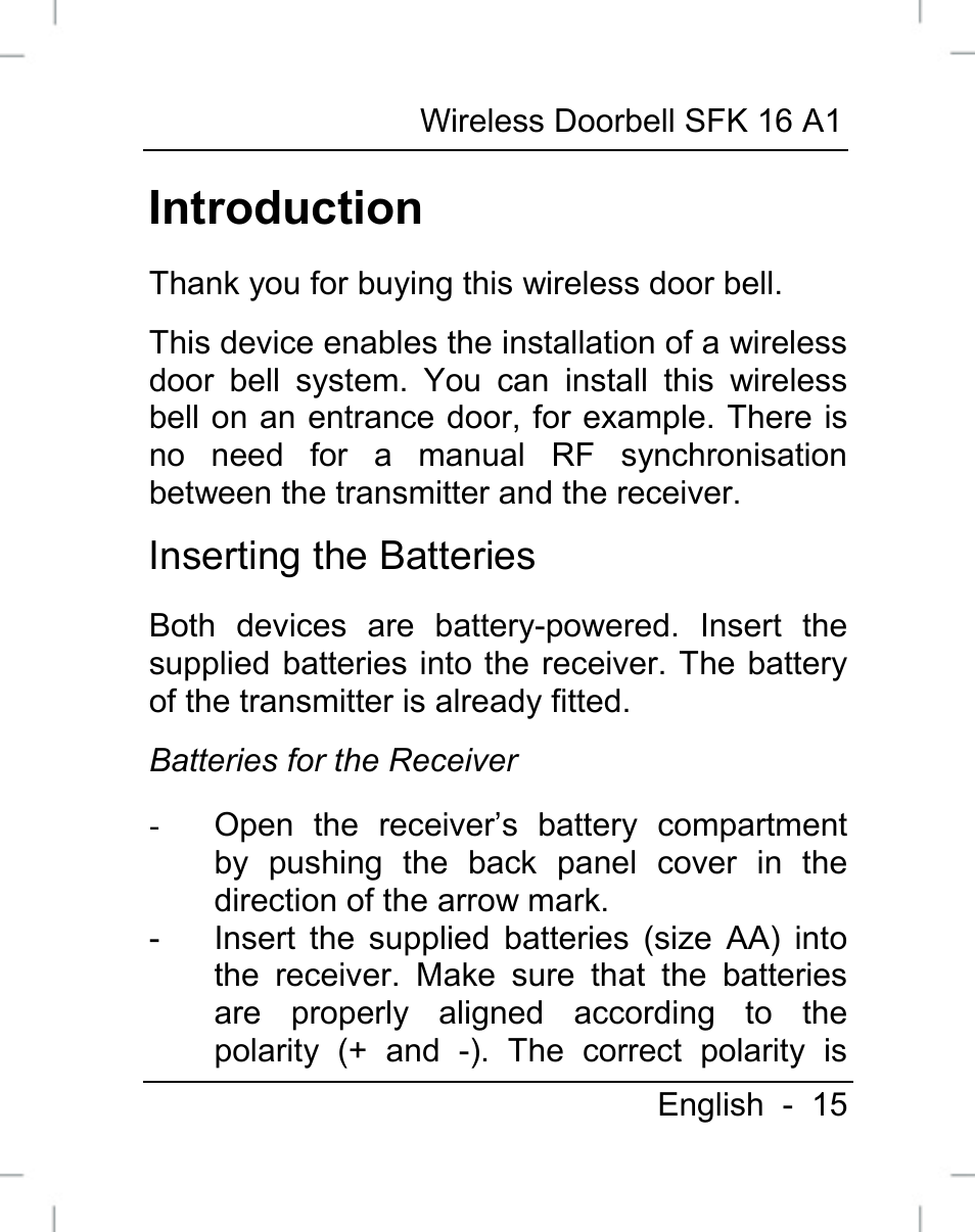 Introduction, Inserting the batteries | Silvercrest SFK 16 A1 User Manual | Page 17 / 155