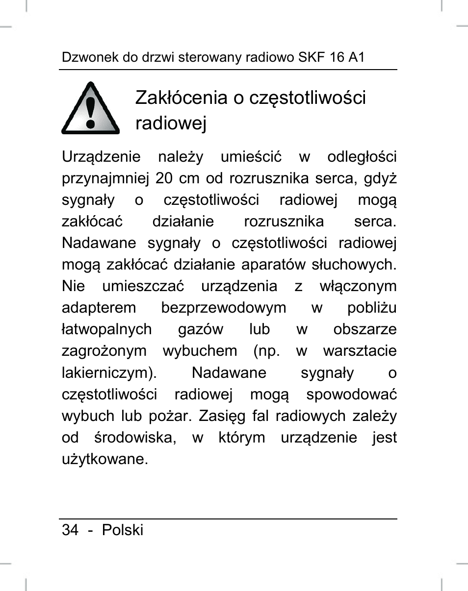 Zakłócenia o częstotliwości radiowej | Silvercrest SFK 16 A1 User Manual | Page 36 / 155