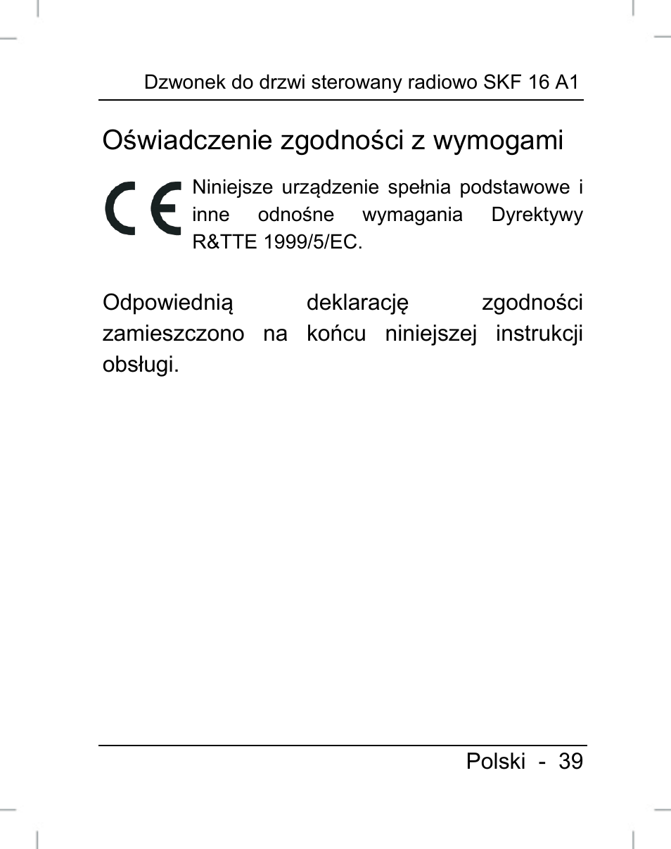 Oświadczenie zgodności z wymogami | Silvercrest SFK 16 A1 User Manual | Page 41 / 155