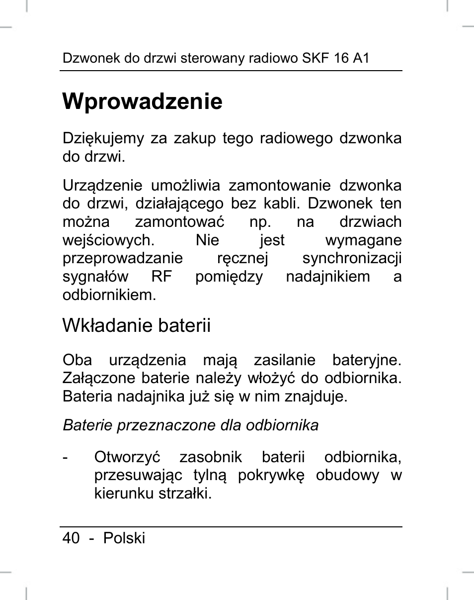 Wprowadzenie, Wkładanie baterii | Silvercrest SFK 16 A1 User Manual | Page 42 / 155
