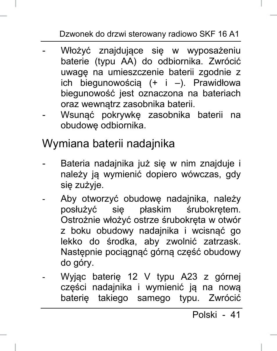 Wymiana baterii nadajnika | Silvercrest SFK 16 A1 User Manual | Page 43 / 155