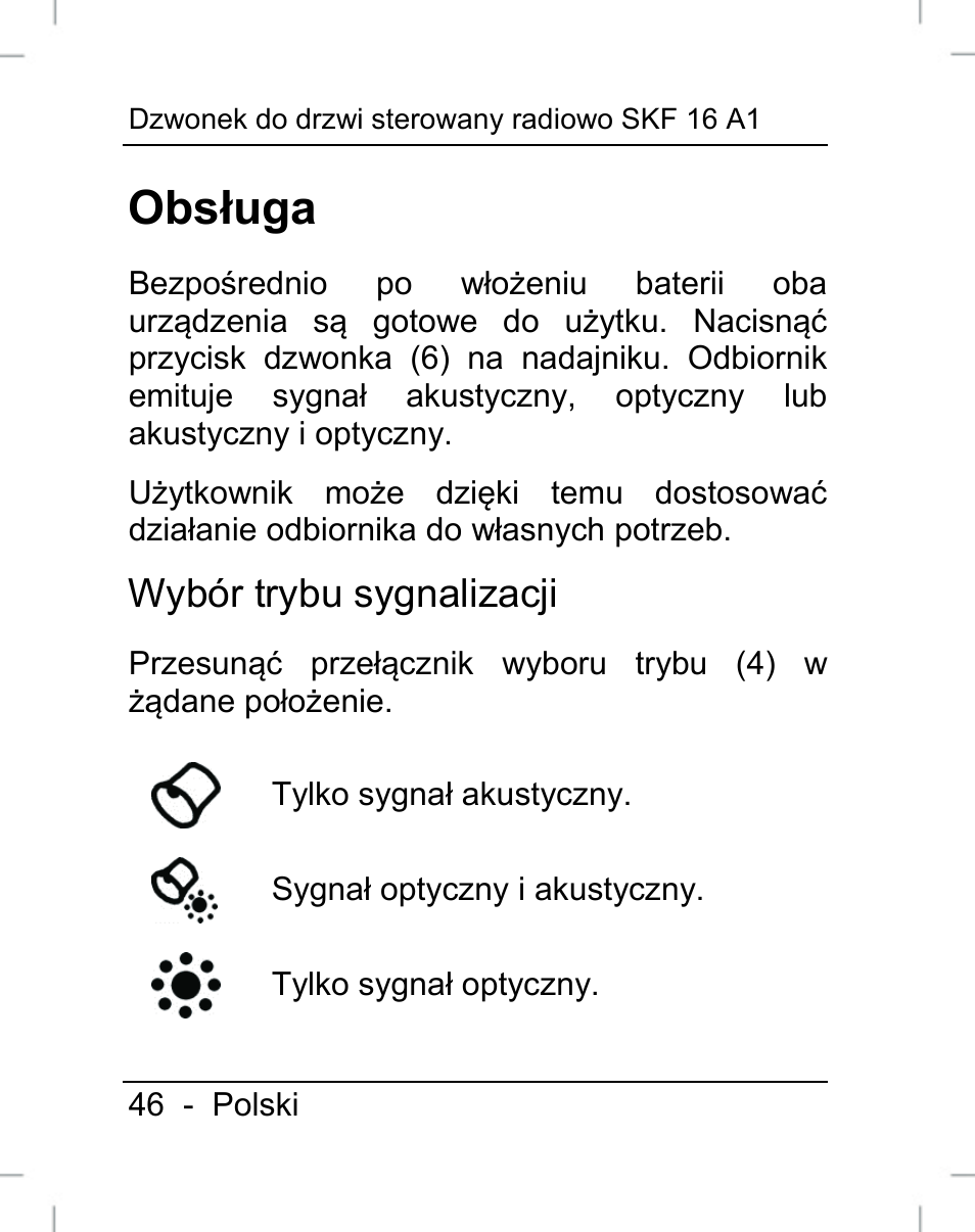 Obsługa, Wybór trybu sygnalizacji | Silvercrest SFK 16 A1 User Manual | Page 48 / 155