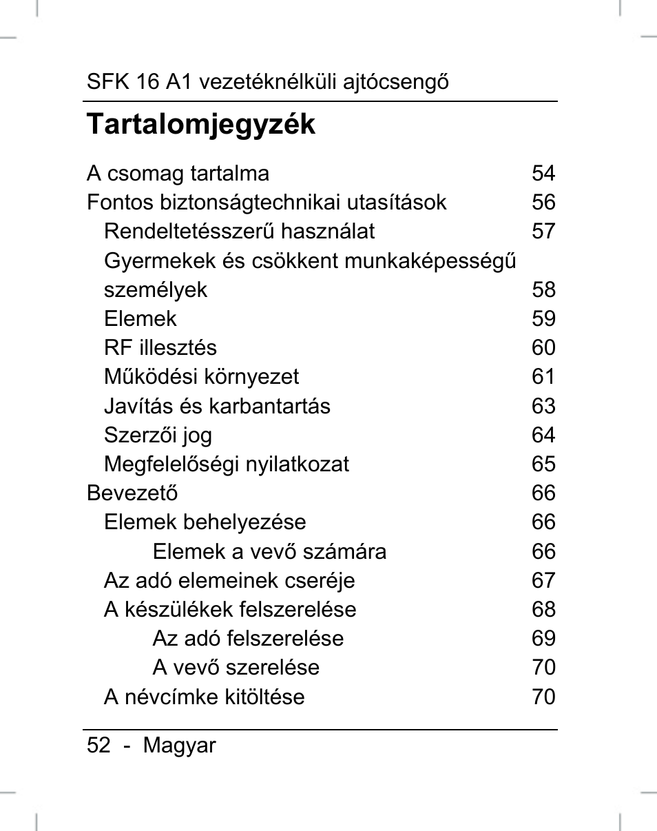 Tartalomjegyzék | Silvercrest SFK 16 A1 User Manual | Page 54 / 155
