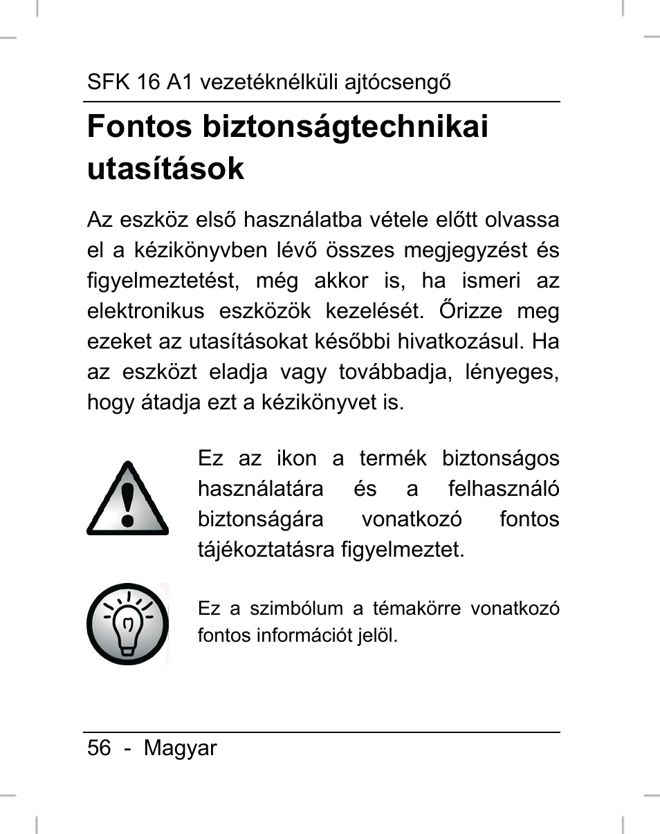 Fontos biztonságtechnikai utasítások | Silvercrest SFK 16 A1 User Manual | Page 58 / 155