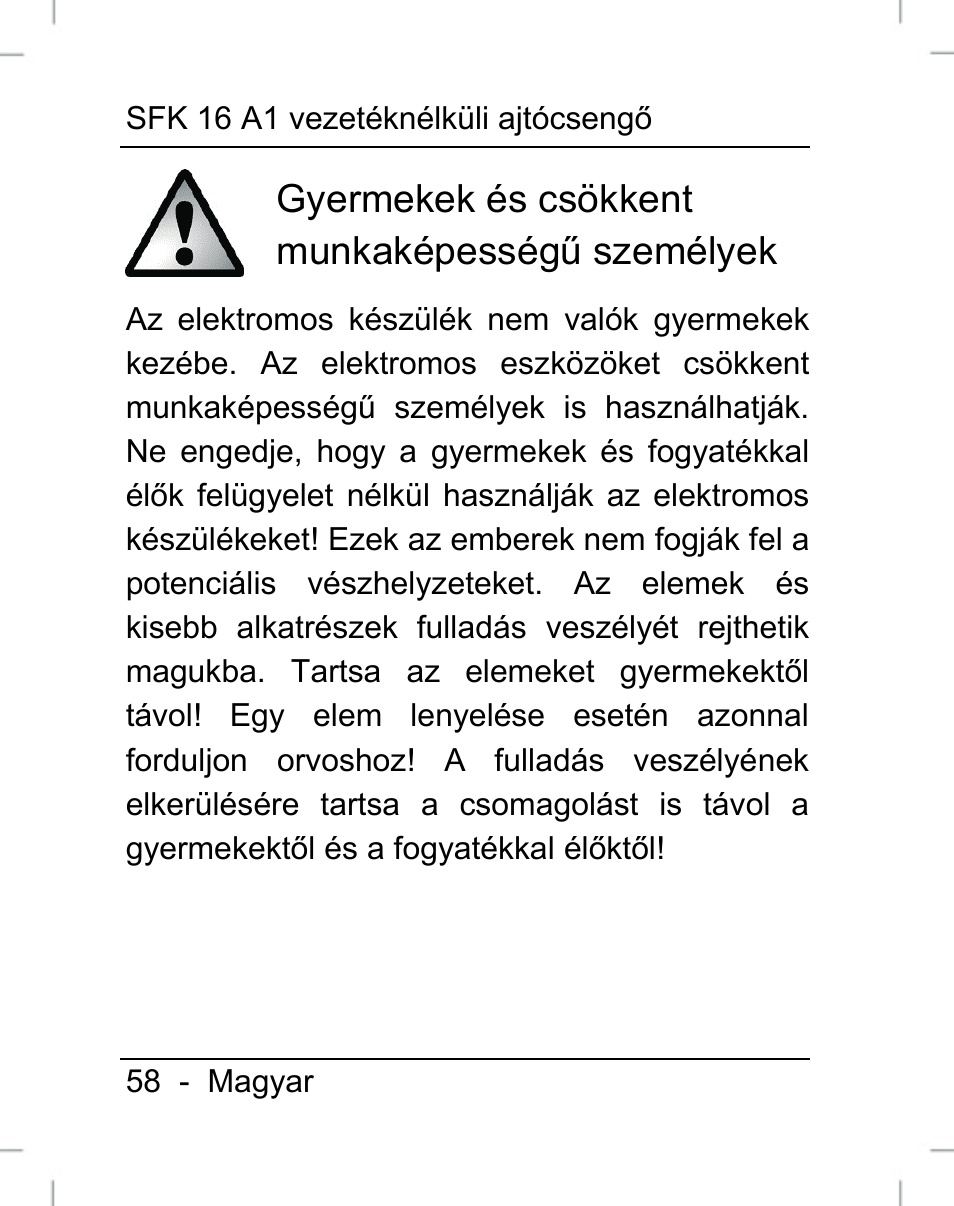 Gyermekek és csökkent munkaképességű személyek | Silvercrest SFK 16 A1 User Manual | Page 60 / 155