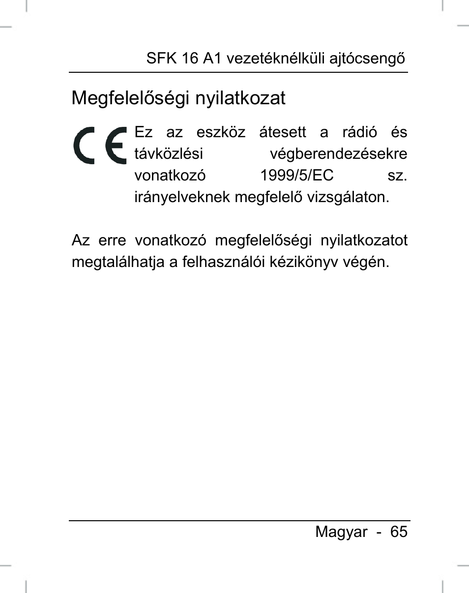 Megfelelőségi nyilatkozat | Silvercrest SFK 16 A1 User Manual | Page 67 / 155