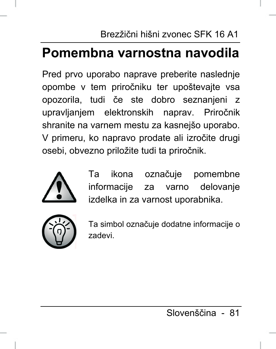Pomembna varnostna navodila | Silvercrest SFK 16 A1 User Manual | Page 83 / 155