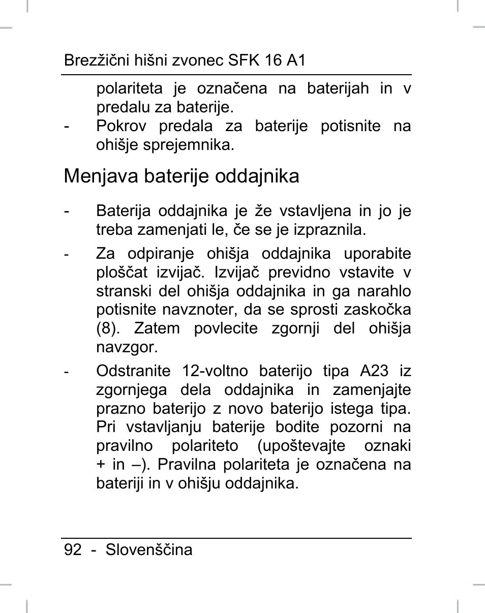 Menjava baterije oddajnika | Silvercrest SFK 16 A1 User Manual | Page 94 / 155