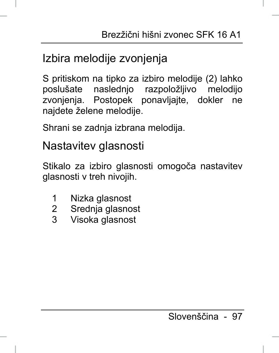 Izbira melodije zvonjenja, Nastavitev glasnosti | Silvercrest SFK 16 A1 User Manual | Page 99 / 155